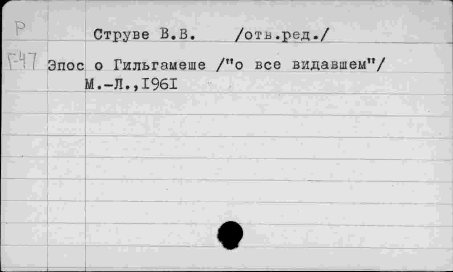 ﻿Струве В.В. /отв.ред./
Эпос о Гильгамеше /”о все видавшем”/ м.-л.,1961